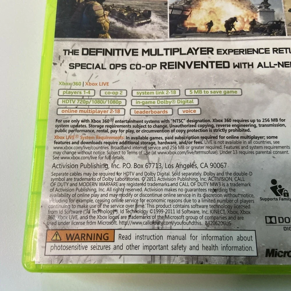 Call of Duty Modern Warfare 3 Video Game Xbox 360 Action War Booklet CIB